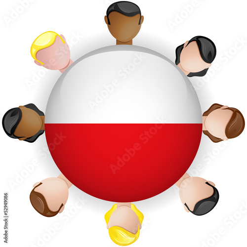 Vector: Poland Flag Button Teamwork People Group Poland Flag Button Teamwork People Group
