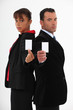 Executives with blank business cards