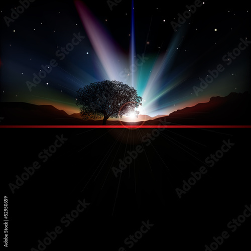 Vector: abstract background with sunrise and mountains abstract background with sunrise and mountains
