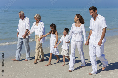 Photo: Grandparents, Mother, Father Children Family Walking Beach Grandparents, Mother, Father Children Family Walking Beach