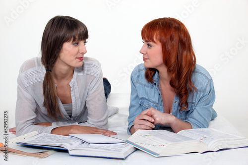 Photo: Two female friends studying. Two female friends studying.