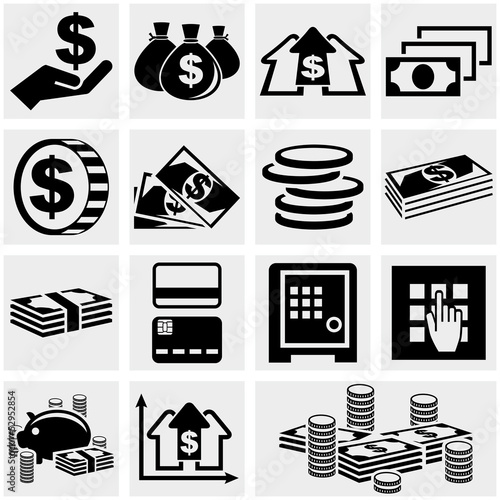 Vector: Banking, money and coin vector icons set. Banking, money and coin vector icons set.