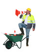 Builder shouting through cone