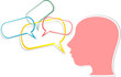 Illustration: girl head with comic bubbles girl head with comic bubbles