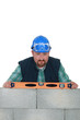 Builder with a spirit level