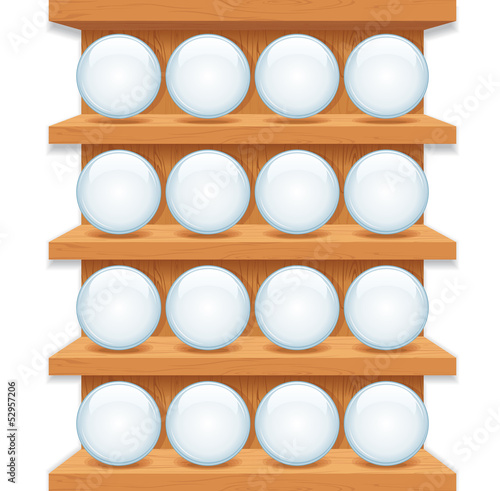 Vector: Wooden Shelf with Round Glass Buttons. Vector Art Wooden Shelf with Round Glass Buttons. Vector Art