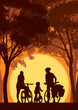 Vector: Cycling family Cycling family