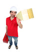 Young worker, standing isolated on white background