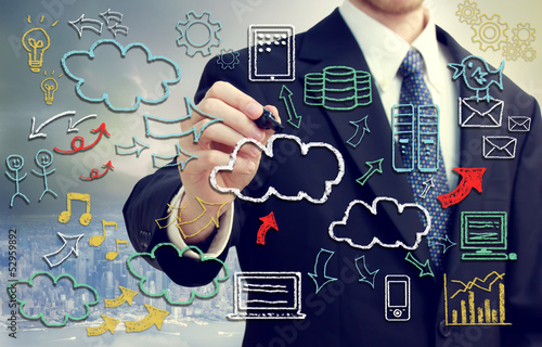 Photo: Businessman with cloud computing themed pictures Businessman with cloud computing themed pictures