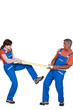 Couple holding plank of wood
