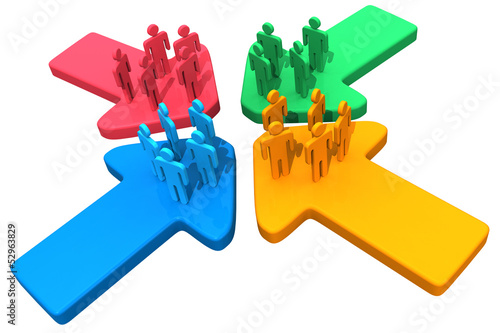 Illustration: People connect meet 4 arrows meeting point People connect meet 4 arrows meeting point