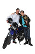Father and son with motorcycle and trophy