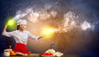Asian female cooking with magic