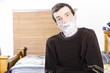 Funny man with shaving cream beard. Male skincare
