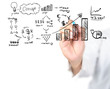 Businessman drawing increasing chart with any process