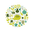 Floral illustration with cute the hedgehog and flowers