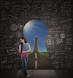 Beautiful student standing in class with road to success