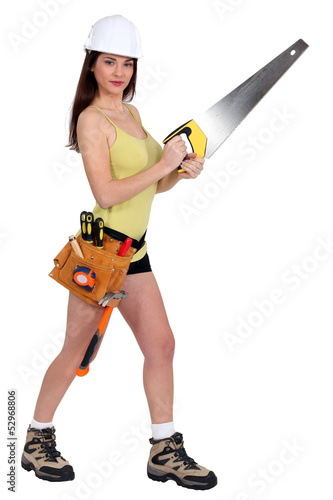 Photo: Woman with a handsaw Woman with a handsaw