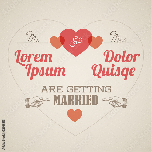 Vector: Vector Retro Wedding invitation with hearts Vector Retro Wedding invitation with hearts