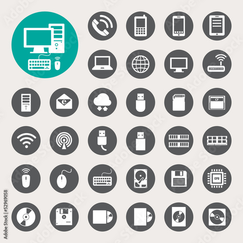 Vector: Mobile devices , computer and network connections icons set. Mobile devices , computer and network connections icons set.