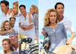Couple enjoying bike ride by the coast