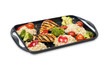 Healthy low fat roast chicken with rice and vegetables.