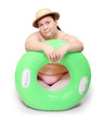 Funny lifeguard with life buoy.