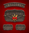 Vintage Restaurant signs with decor and golden cutlery