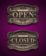 Vector: Open and Closed wooden ornate vintage signs Open and Closed wooden ornate vintage signs