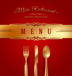 Menu cover with golden cutlery and decorative elments