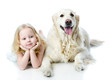 girl and Golden Retriever. looking at camera. isolated 