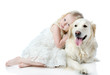 Girl Embraces A Golden Retriev...