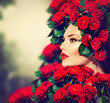 Photo: Beauty Fashion Model Girl Portrait with Red Roses Hairstyle Beauty Fashion Model Girl Portrait with Red Roses Hairstyle