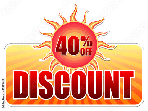 Illustration: summer discount and 40 percentages off in label with sun summer discount and 40 percentages off in label with sun