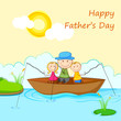 Kids with Father in Boat doing Fishing