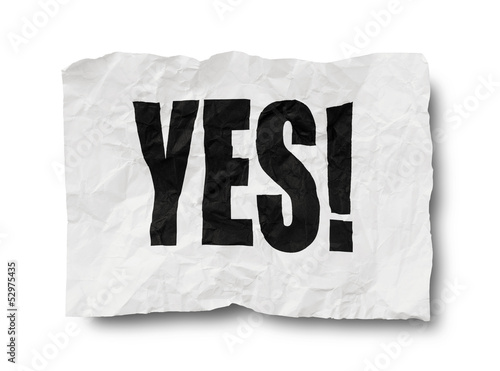 Photo: Yes sign on creased paper Yes sign on creased paper