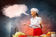 Asian female cook in anger