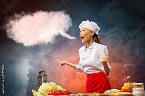 Photo: Asian female cook in anger Asian female cook in anger