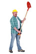 Happy man holding shovel