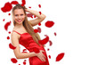 Beautiful young woman in red dress