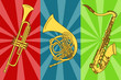 Illustration with isolated trumpets and saxophone