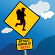 Bicyclist beware of hikers sign, vector illustration