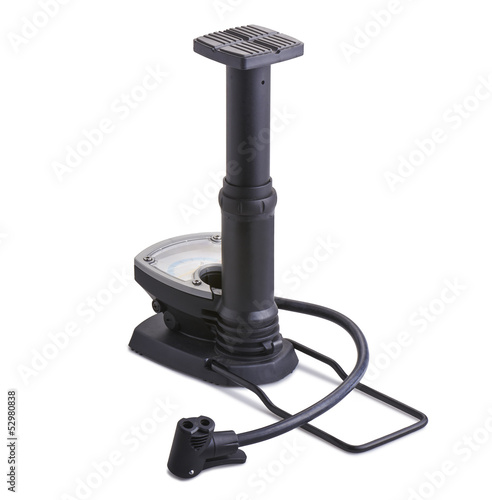 Photo: bicycle floor pump. Isolated over white background. bicycle floor pump. Isolated over white background.