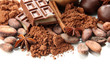 Composition of chocolate sweets, cocoa and spices, isolated