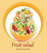 Fruit salad in hollowed-out orange isolated on white