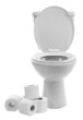 White toilet bowl with toilet paper, isolated on white