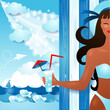 Vektor: Summer background with attractive girl Summer background with attractive girl