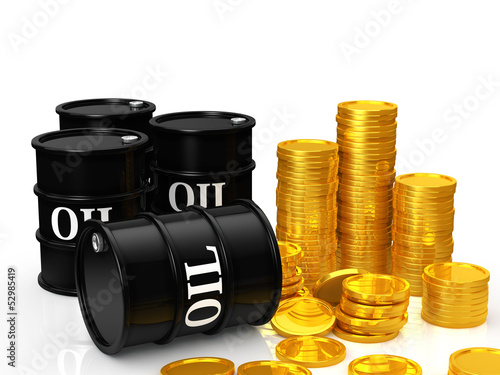 Illustration: oil barrel and money oil barrel and money