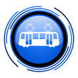 tram circle blue glossy icon