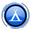 Illustration: camping circle blue glossy icon camping circle blue glossy icon